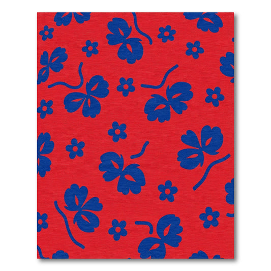 Scattered Blue Floral Red Background Rug