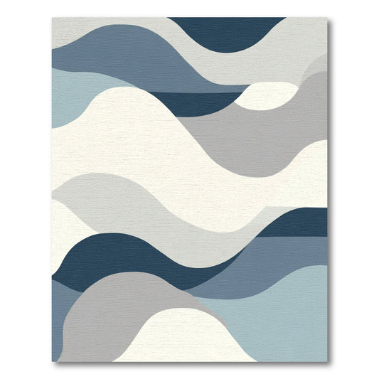 Abstract Blue Ivory Wave Landscape Rug