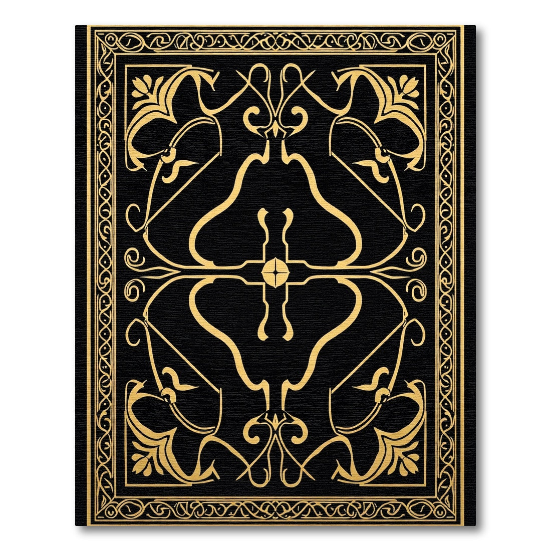 Antique Gold Black Art Nouveau Floral Rug