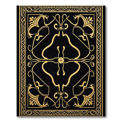Antique Gold Black Art Nouveau Floral Rug