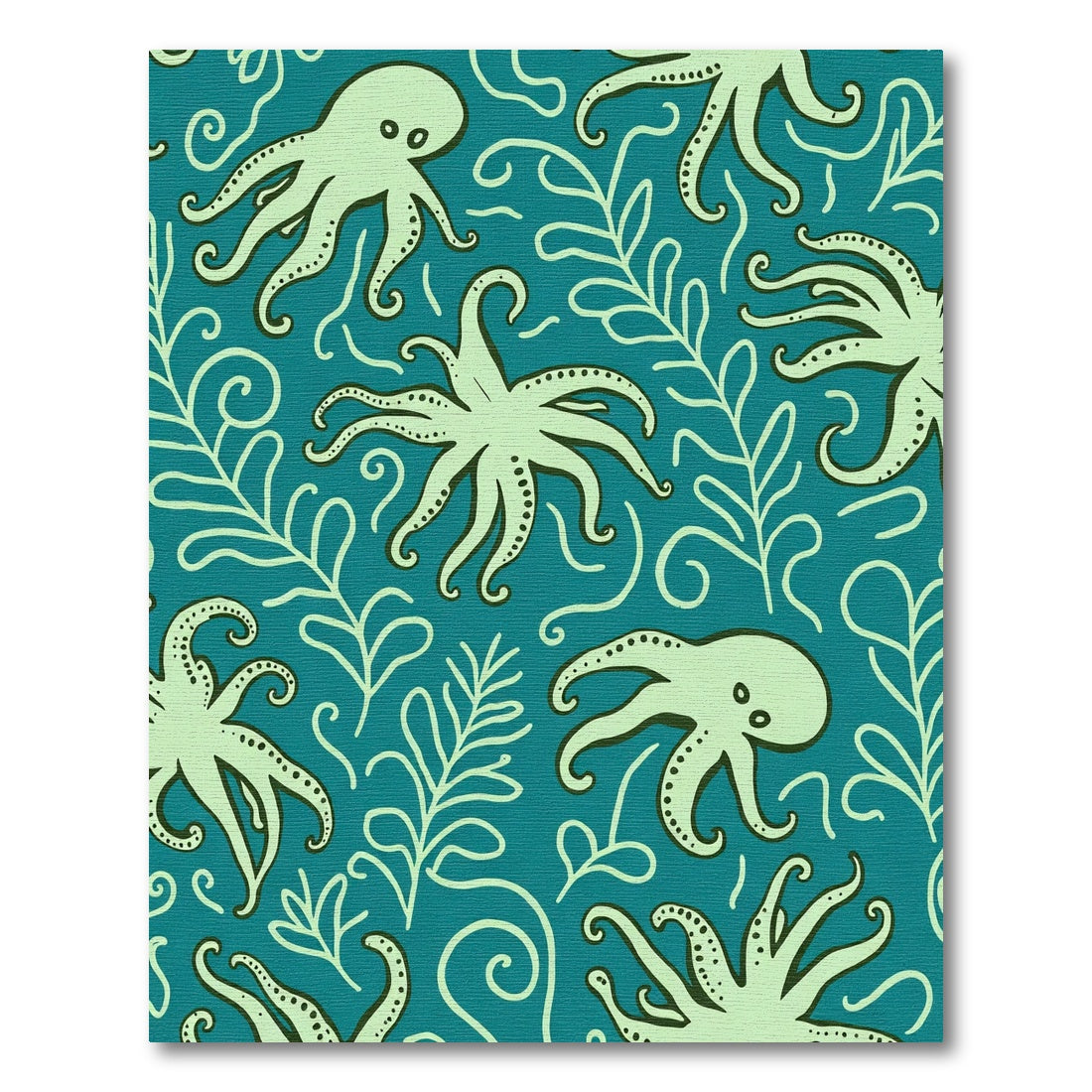 Teal Underwater Octopus Botanical Scene Rug