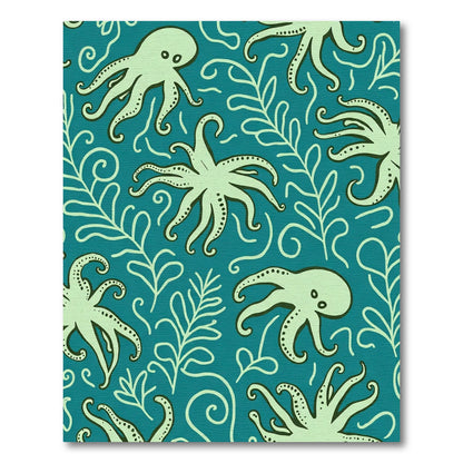 Teal Underwater Octopus Botanical Scene Rug