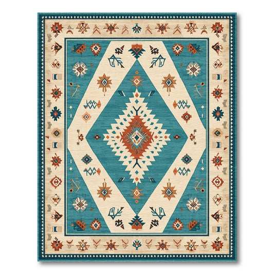 Heritage Tribal Teal Diamond Area Rug