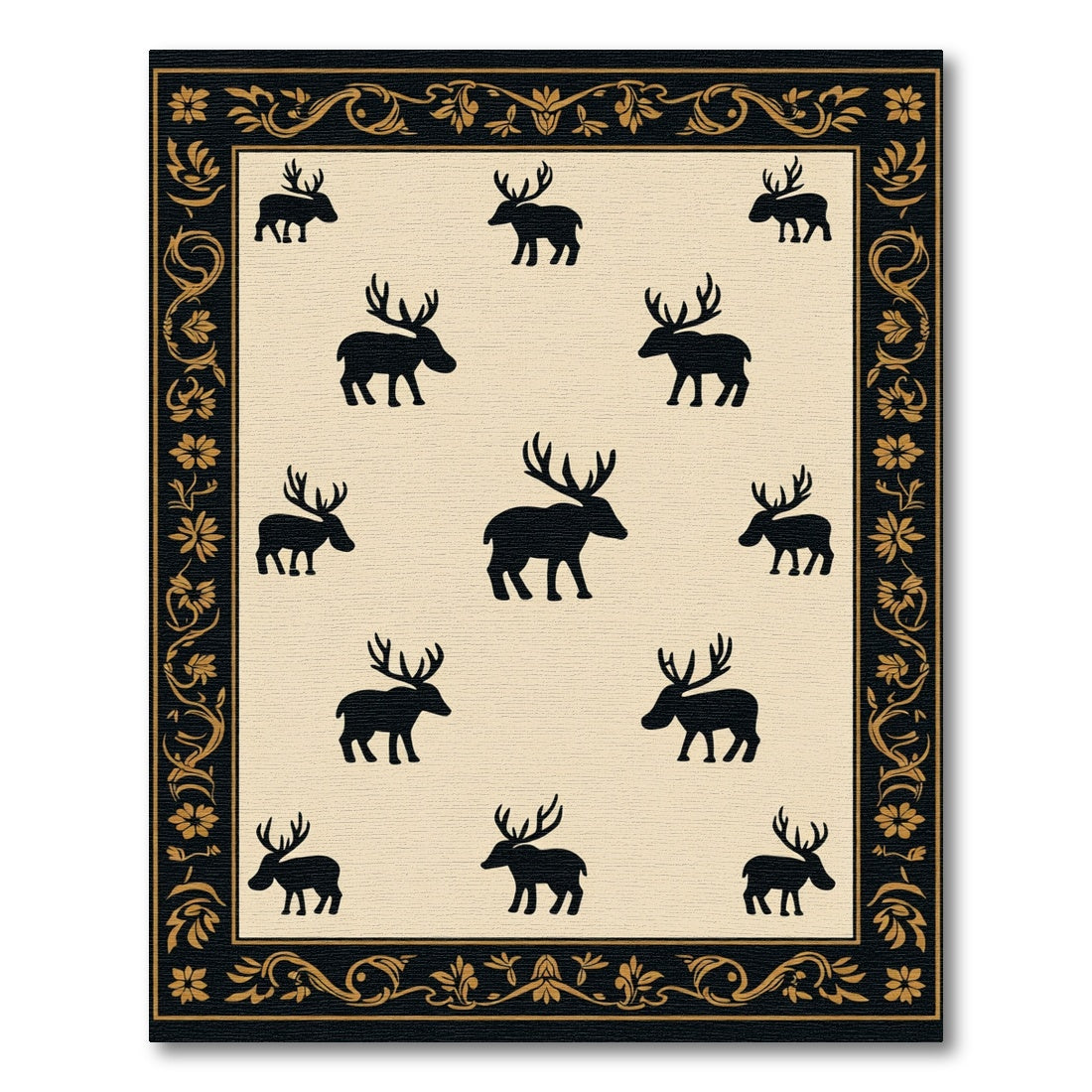 Black Reindeer Cream Border Rug
