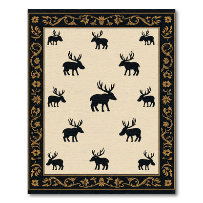Black Reindeer Cream Border Rug