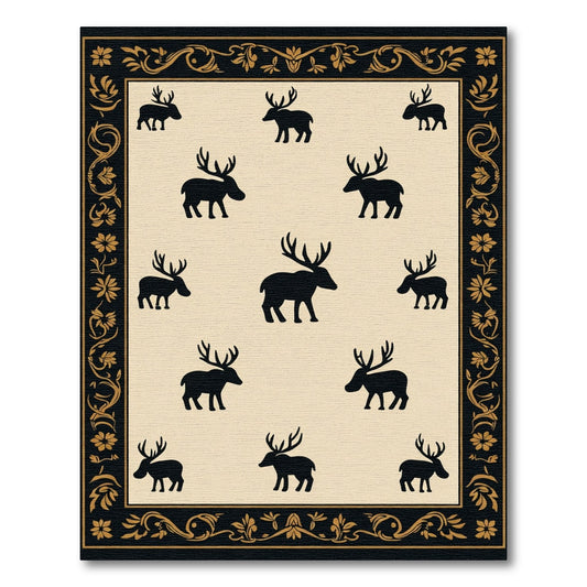 Black Reindeer Cream Border Rug