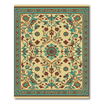 Golden Teal Brown Floral Medallion Rug