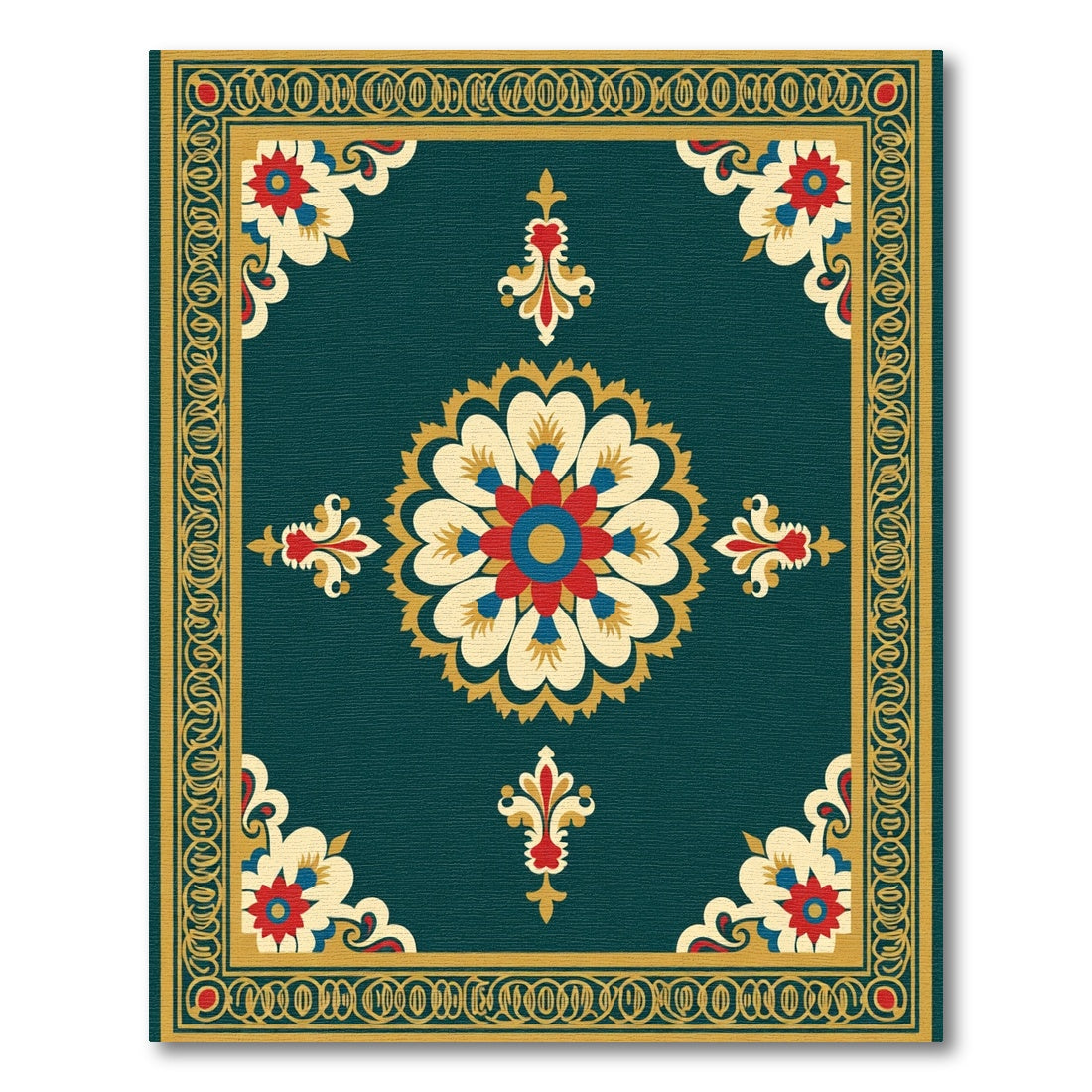 Majestic Teal Floral Medallion Rug