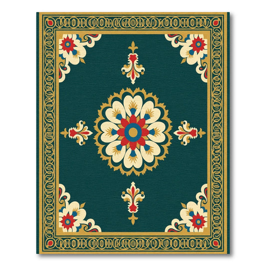 Majestic Teal Floral Medallion Rug