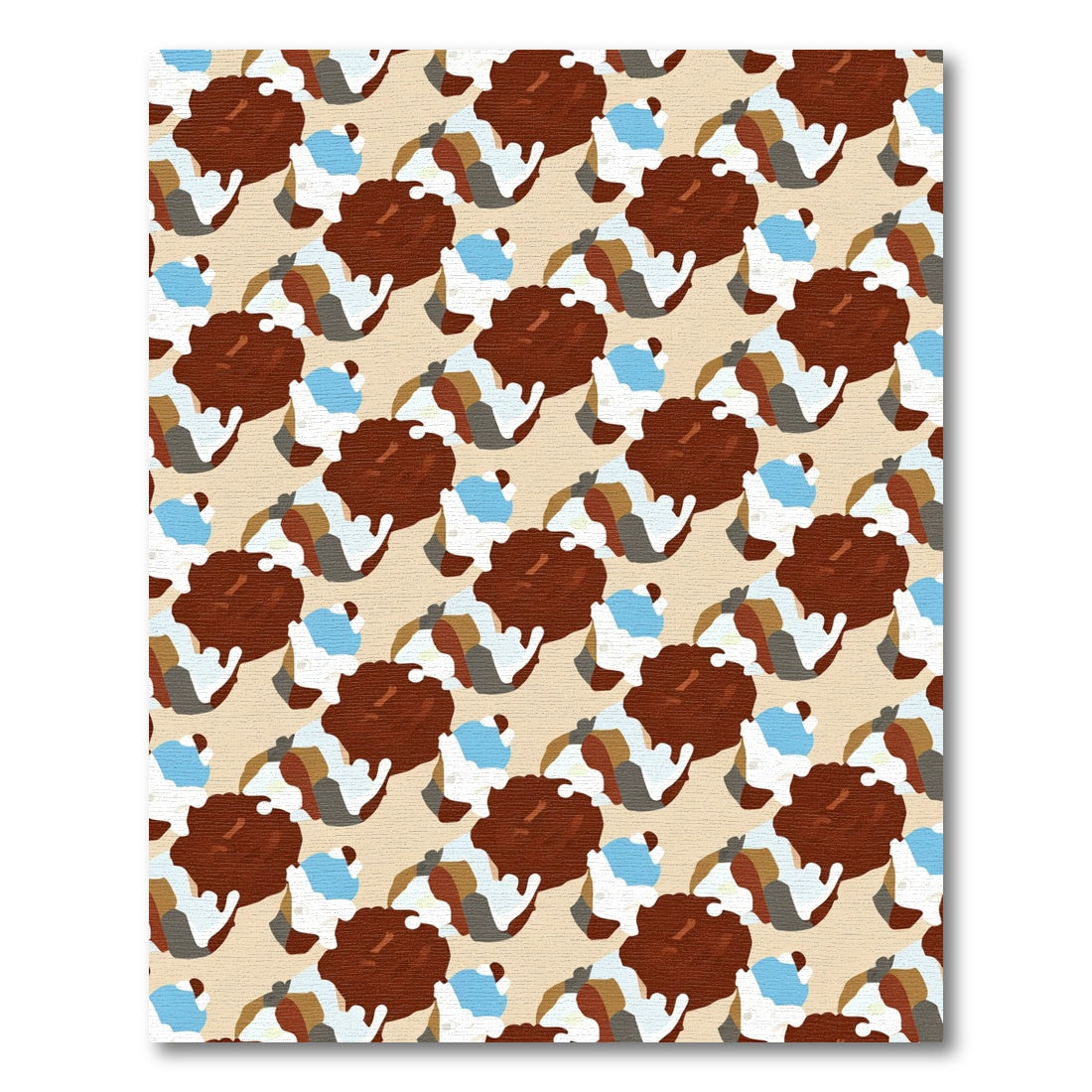 Ornate Brown White Blue Abstract Repeat Rug