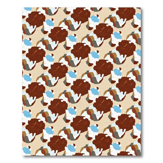Ornate Brown White Blue Abstract Repeat Rug