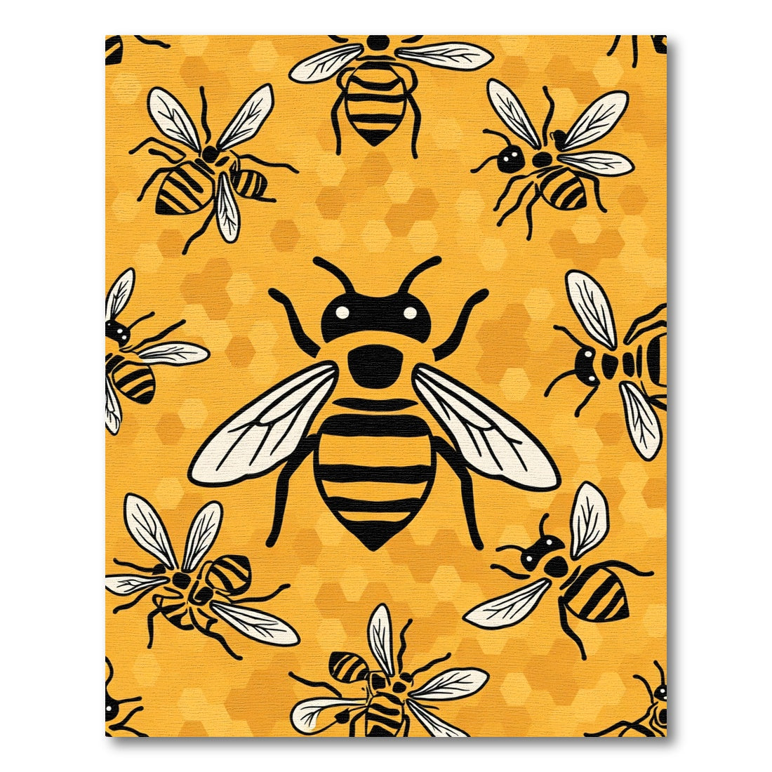 Yellow Honeycomb Bee Pattern Rug