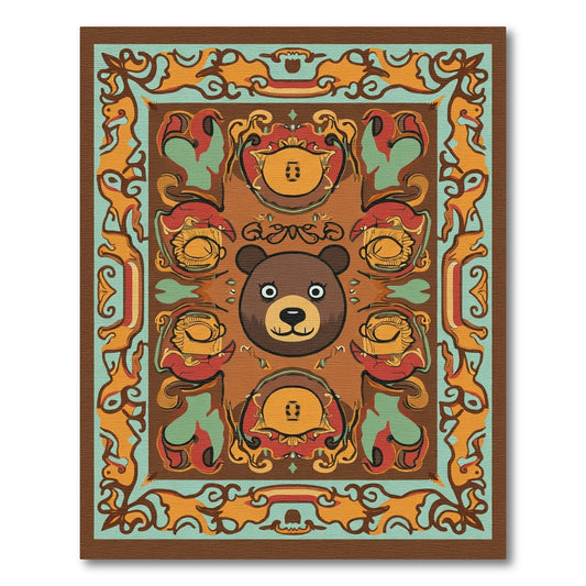 Whimsical Bear Face Abstract Scroll Rug