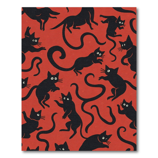 Playful Black Cats on Red Background Rug