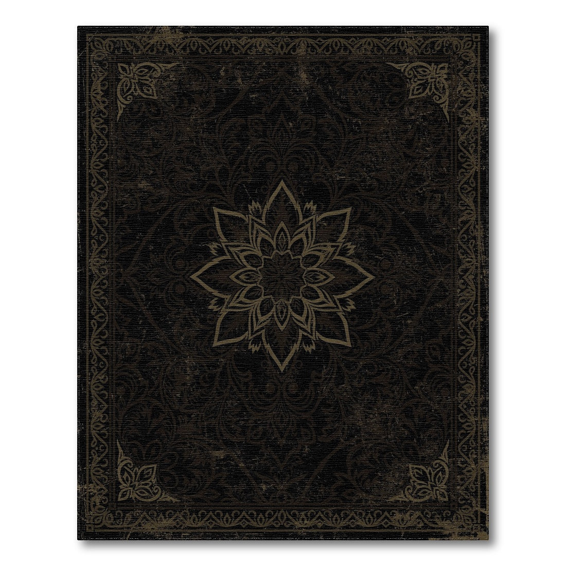 Distressed Black Gold Floral Mandala Area Rug