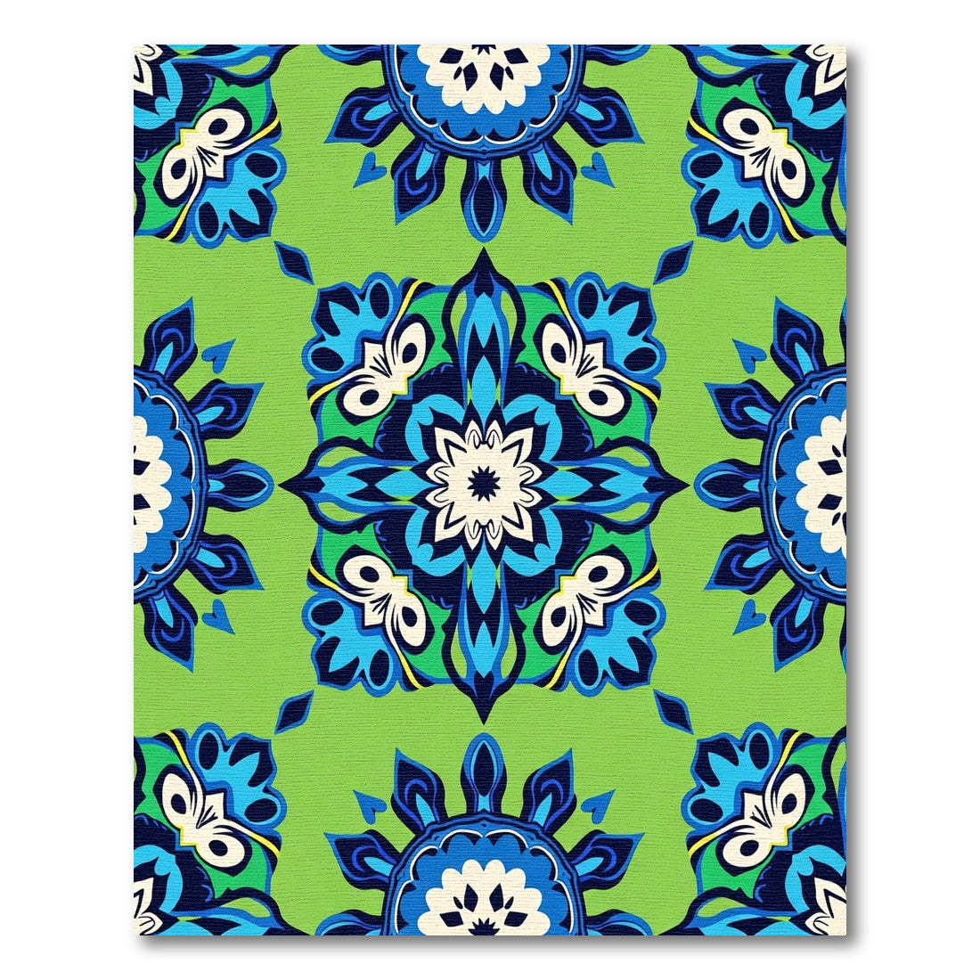 Vibrant Blue Emerald Medallion Sunburst Rug