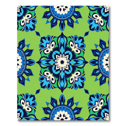 Vibrant Blue Emerald Medallion Sunburst Rug