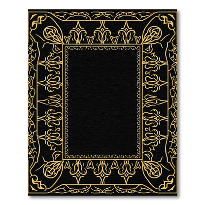 Golden Ornate Scroll Border Regal Accent Rug