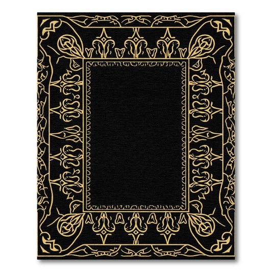 Golden Ornate Scroll Border Regal Accent Rug