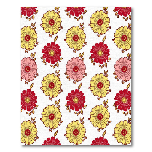 Red Yellow Floral Petal Composition Rug