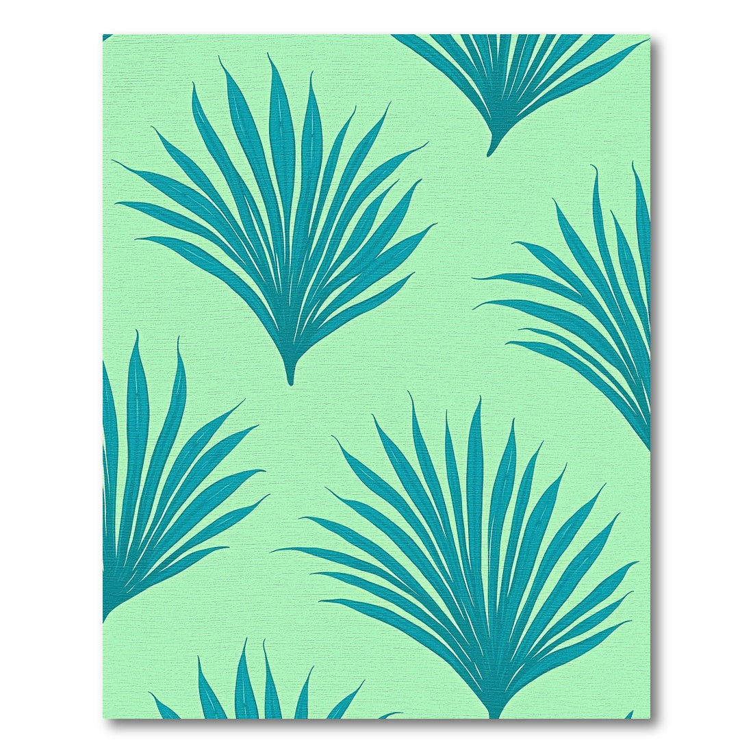 Teal Fan Palm Leaves On Mint Rug