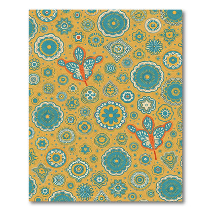Ornate Teal Floral Medallion Yellow Rug