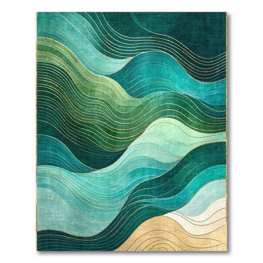 Emerald Teal Wavy Gold Rug
