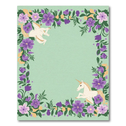 Enchanted Unicorn Floral Border Rug