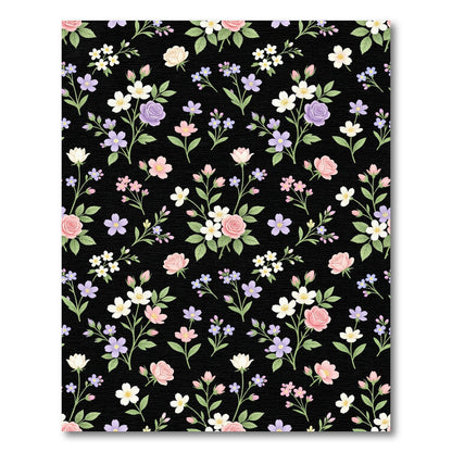 Pastel Floral Vines Black Background Rug