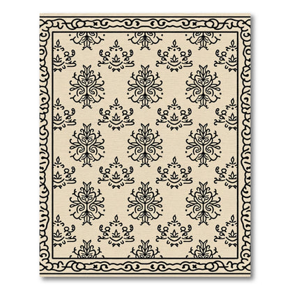 Cream Black damask allover border Rug