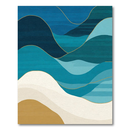 Coastal Abstract Wave Gold Line Rug