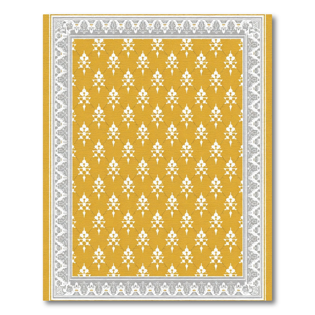 Golden White Geometric Floral Border Rug