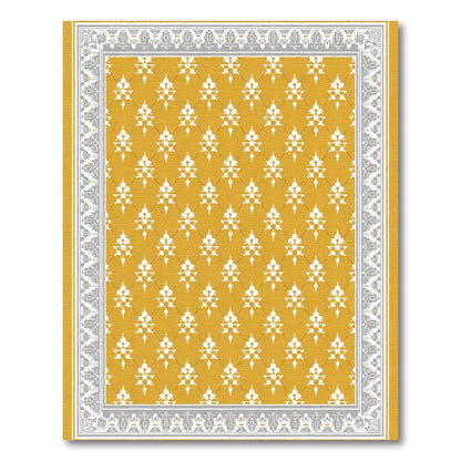 Golden White Geometric Floral Border Rug