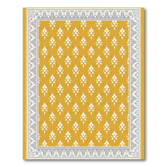 Golden White Geometric Floral Border Rug