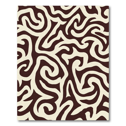 Cream and Dark Brown Swirl Abstraction Rug