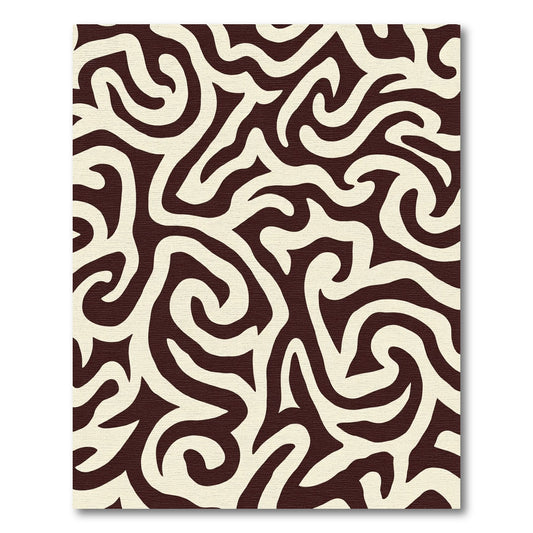 Cream and Dark Brown Swirl Abstraction Rug