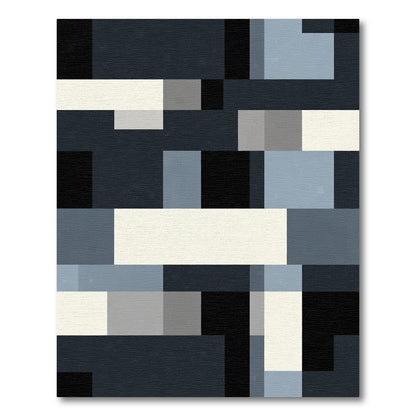 Abstract Blue Gray Black Rectangles Rug