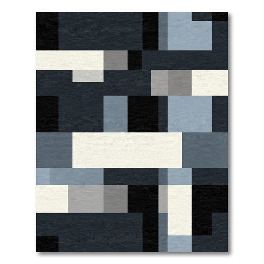 Abstract Blue Gray Black Rectangles Rug