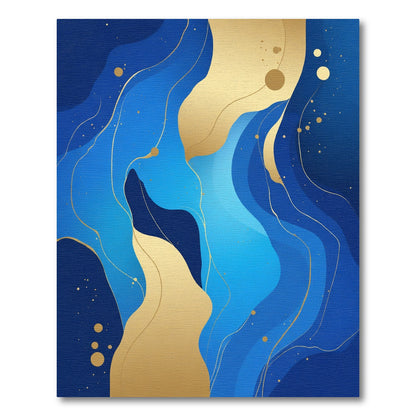 Deep Blue Golden Organic Wave Rug
