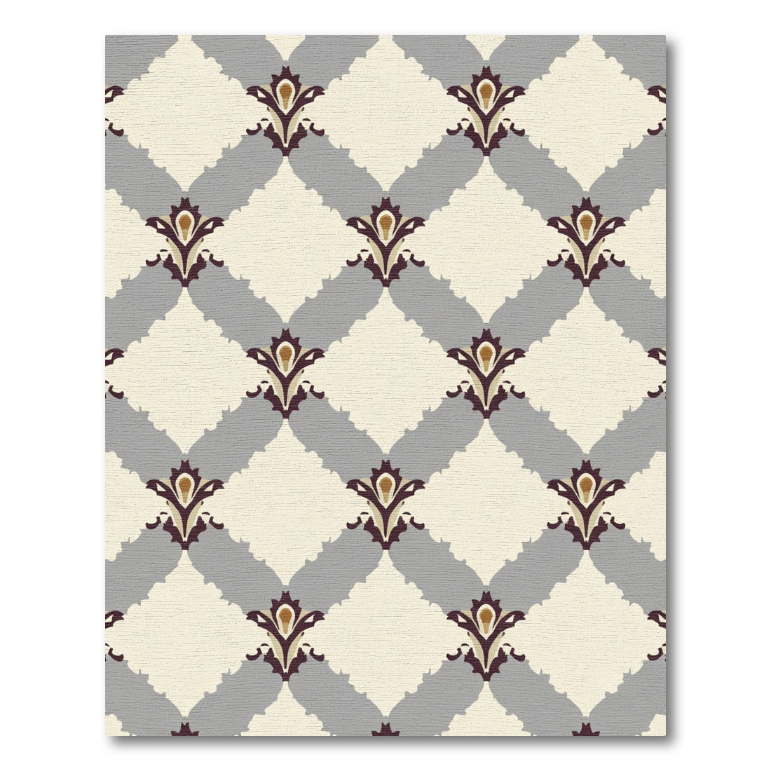 Cream Gray Burgundy Floral Lattice Rug