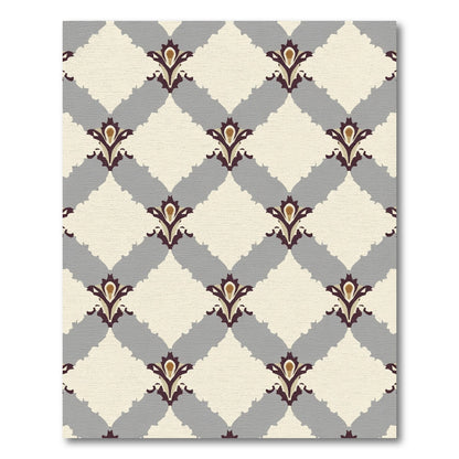 Cream Gray Burgundy Floral Lattice Rug