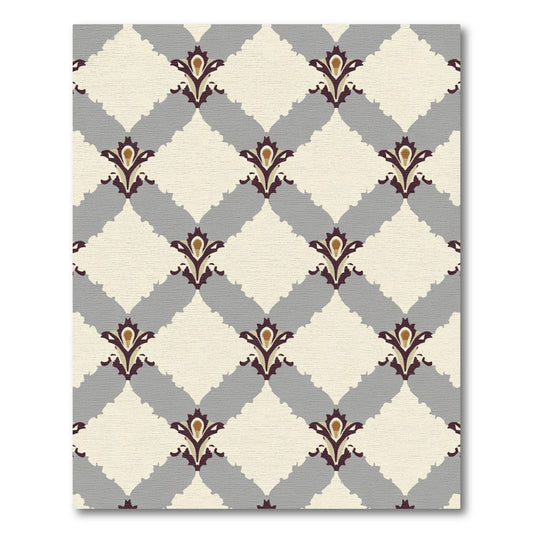 Cream Gray Burgundy Floral Lattice Rug