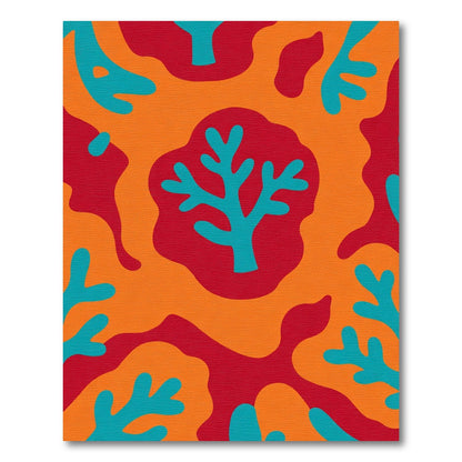 Coral Blue Red Orange Organic Shapes Rug