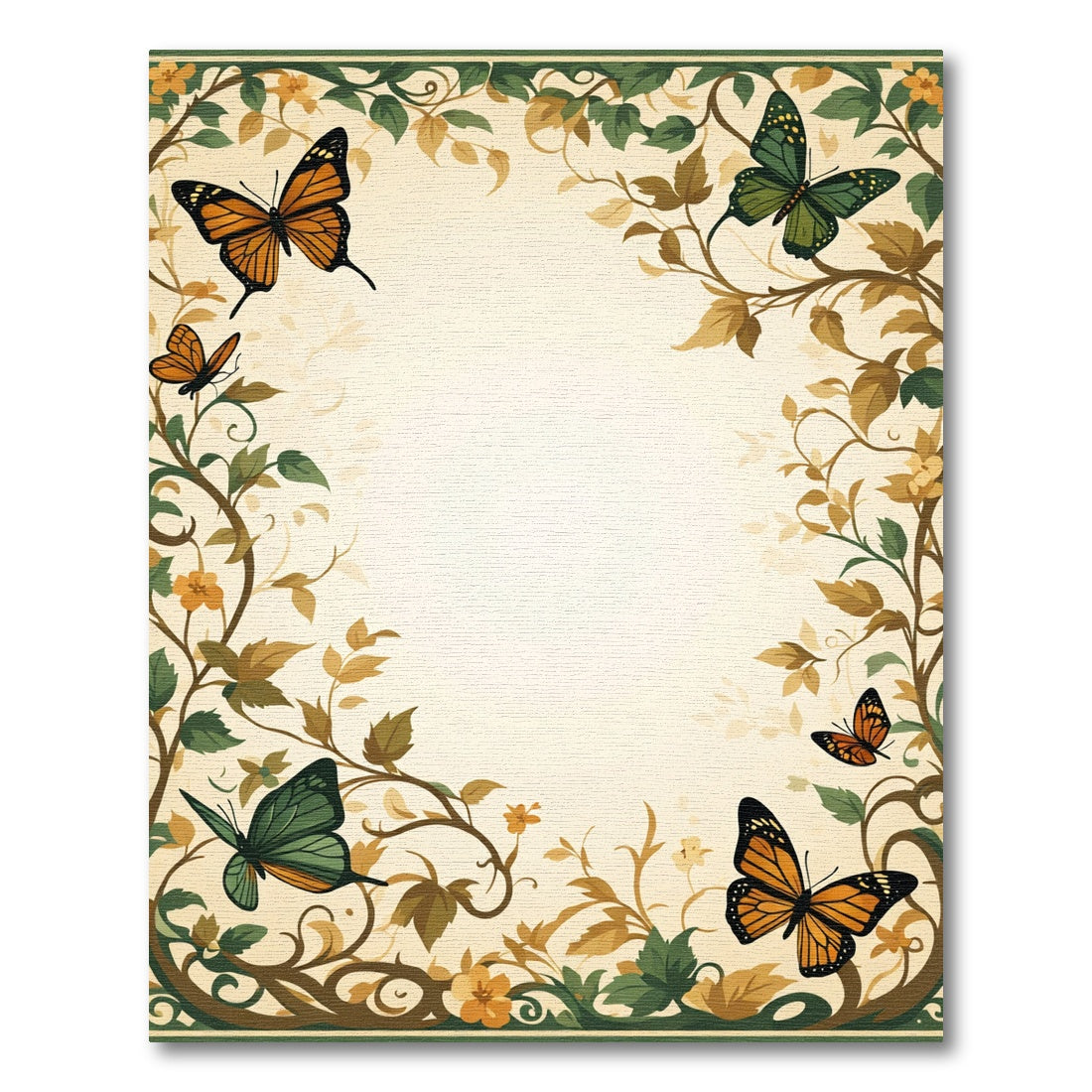 Orange Green Butterfly Floral Border Rug