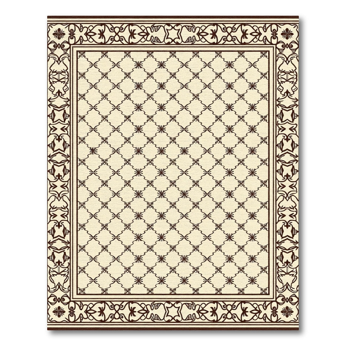 Cream Brown Lattice Border Rug