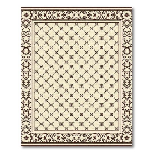 Cream Brown Lattice Border Rug