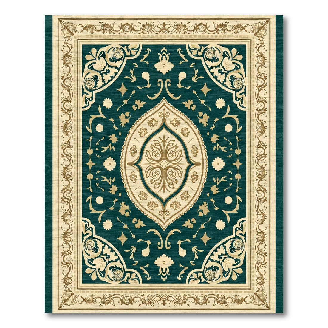 Emerald Gold Floral Ornate Medallion Rug