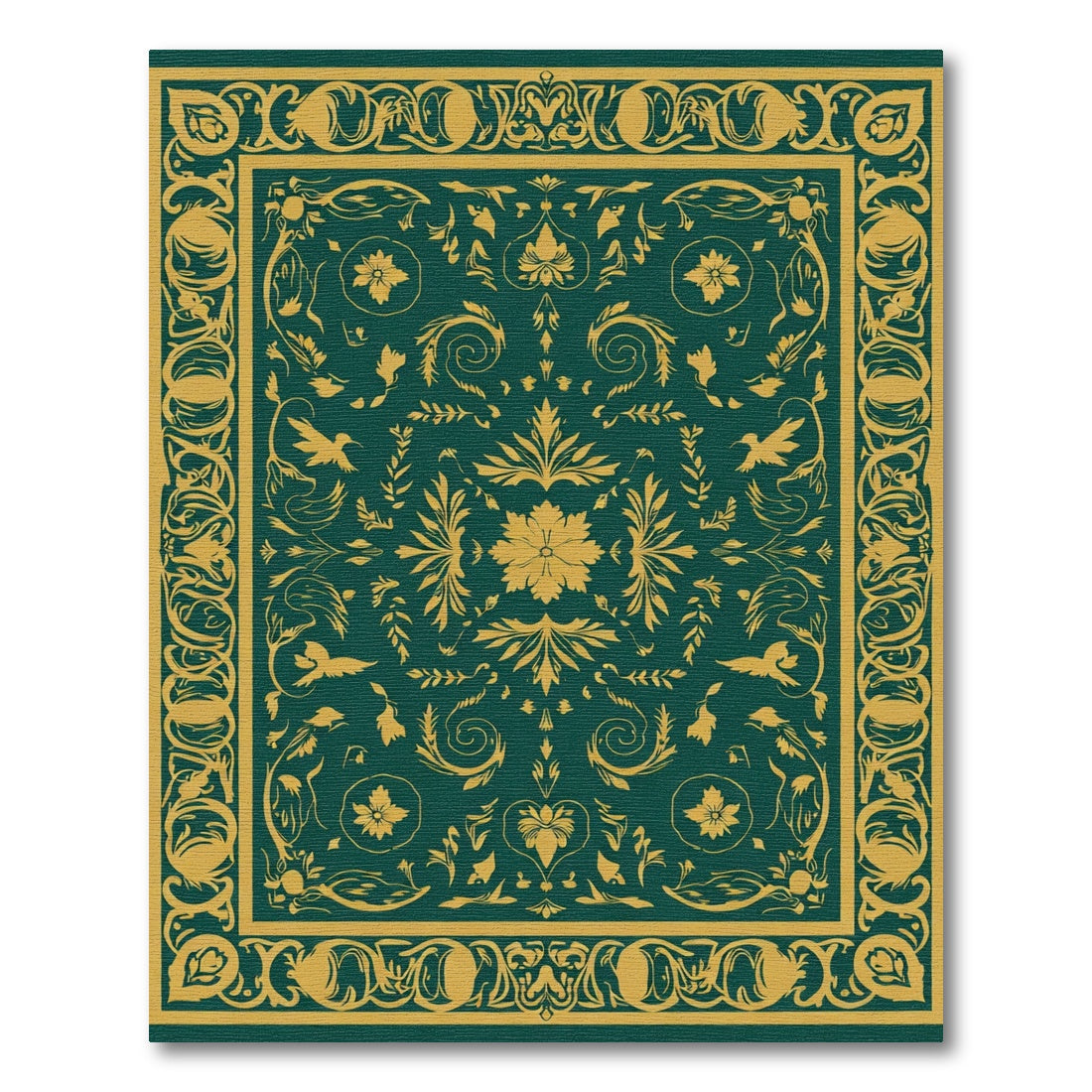 Classic Teal Gold Floral Bird Medallion Rug