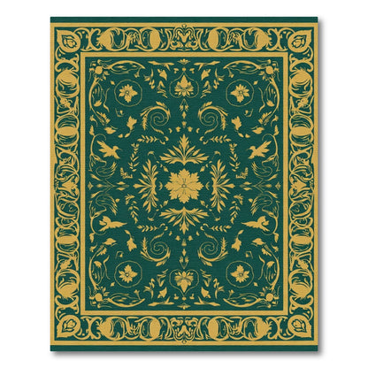 Classic Teal Gold Floral Bird Medallion Rug