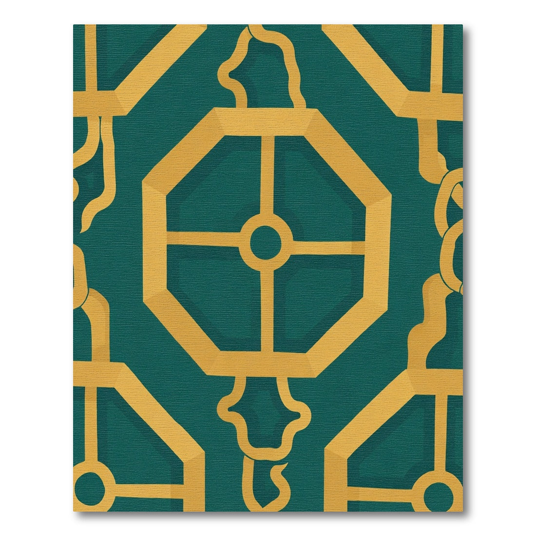 Teal Gold Geometric Octagon Link Rug